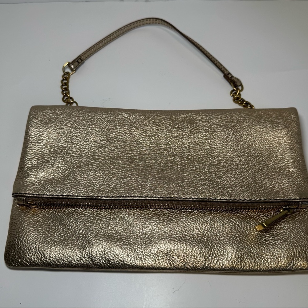 Fossil Erin Foldover Gold Leather Clutch/purse